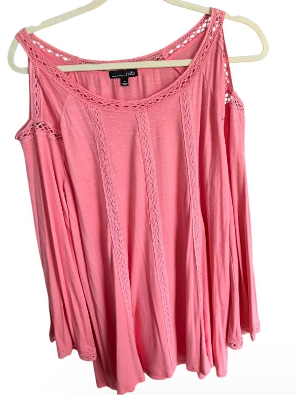 RXB Pink Cold-Shoulder Crochet-Trim Tunic Top